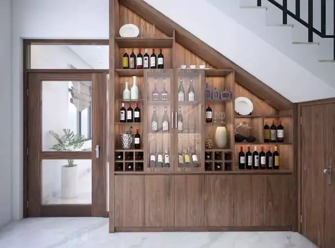 mẫu thiết kế tủ rượu dưới gầm cầu thang đẹp